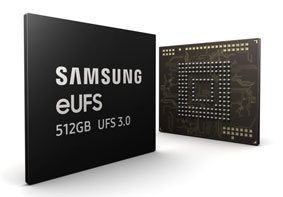 三星将全球首发量产512GB eUFS3.0闪存 连续读取可达2100MB/s