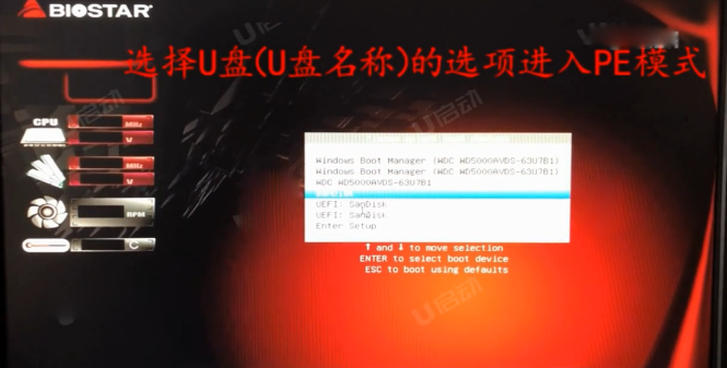 在启动选项窗口中选择SanDisk