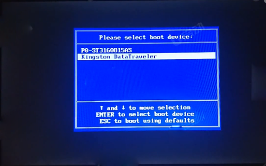 在启动选项窗口中选择Kingston DataTraveler